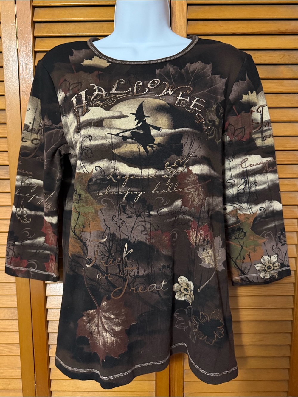 Christopher & Banks top Black and Brown Halloween Witch 3/4 Sleeve Top size M